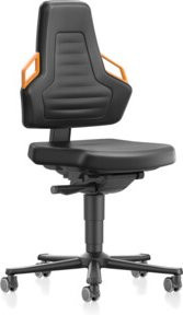 bimos Nexxit Arbeitsstuhl mit Rollen, Kunstlederpolster in Schwarz, orangefarbene Griffe, mit automatischer Gewichtsregulierung und Sitztiefenverstellung, Sitzhöhe: 45,0 - 60,0 cm - Bild 1