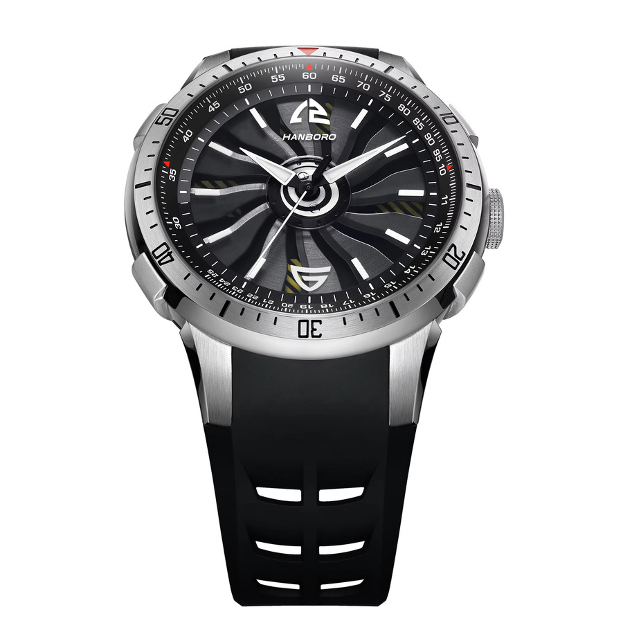 HANBORO Armbanduhr, Automatik, Edelstahl, Silikon, Schwarz, Herren - Bild 4