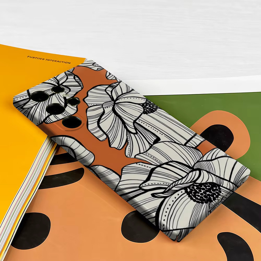 Aurbe Handyhülle für Samsung Galaxy S26 S25 S24 S23 Ultra Plus Hardcase mit orangefarbenen Blumen und doppellagigem Schutz - Bild 3