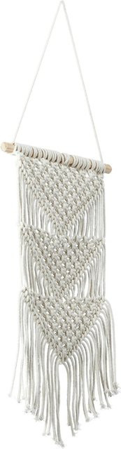 Relaxdays Makramee Wandbehang Boho Dreieck aus Baumwolle in Beige/Weiß, B/H/T: 70 x 25,5 x 1,5 cm - Bild 1