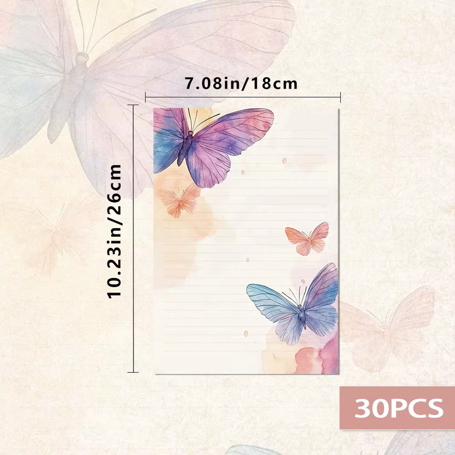 30 Blatt Fantasy Butterfly Aquarell-Briefpapier B5, liniert, weiß und mehrfarbig - Bild 2