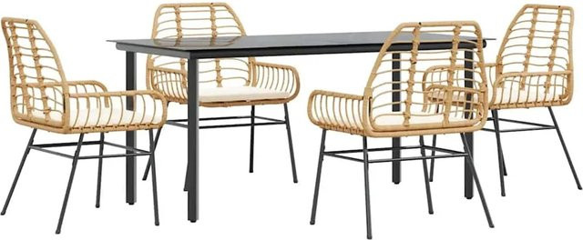 vidaXL 5-teilige Garten-Essgruppe aus Poly Rattan und Glas in Braun mit Kissen - Bild 1
