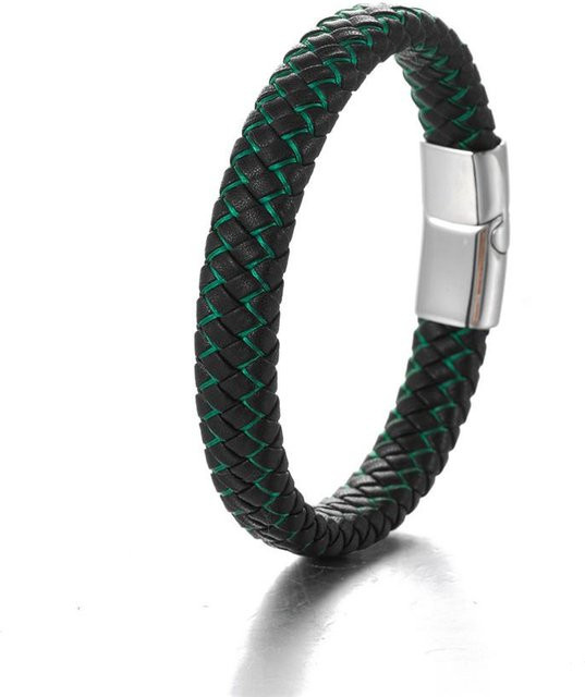 Herrenarmband, geflochtenes Leder, blau, magnetischer Verschluss, Edelstahl, 19cm - Bild 1