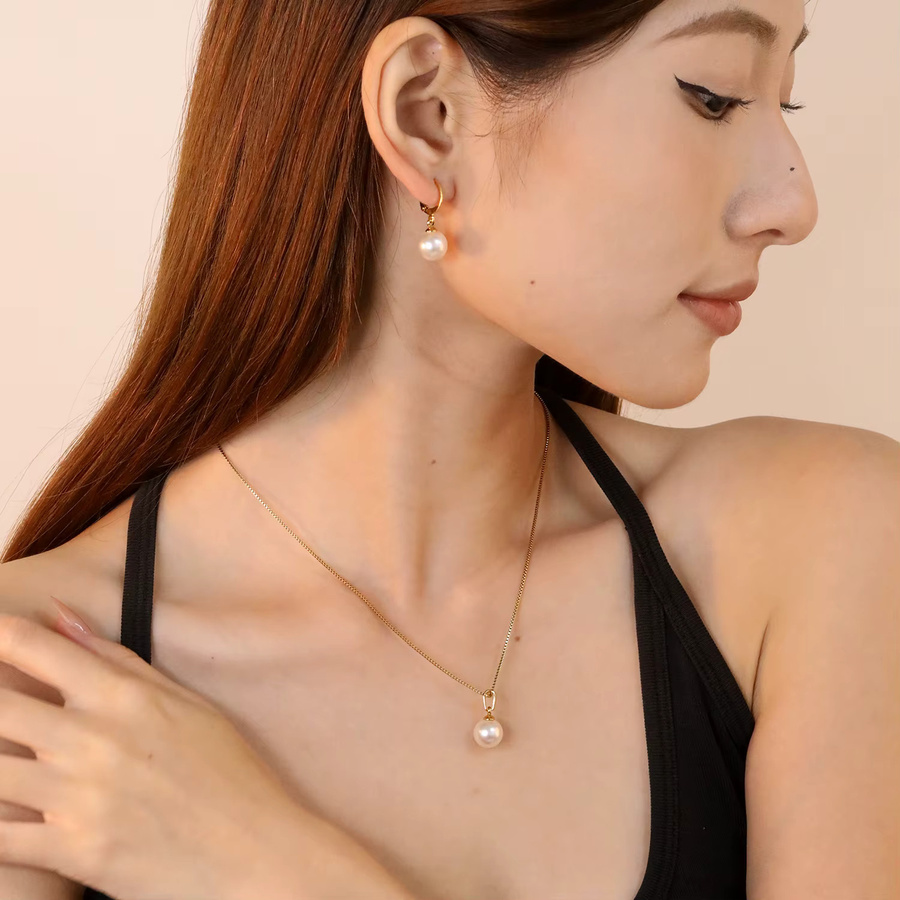 LUXUKISSKIDS Schmuck-Set, Halskette, Ohrringe, Perlenanhänger, vergoldeter Edelstahl, Damen - Bild 2