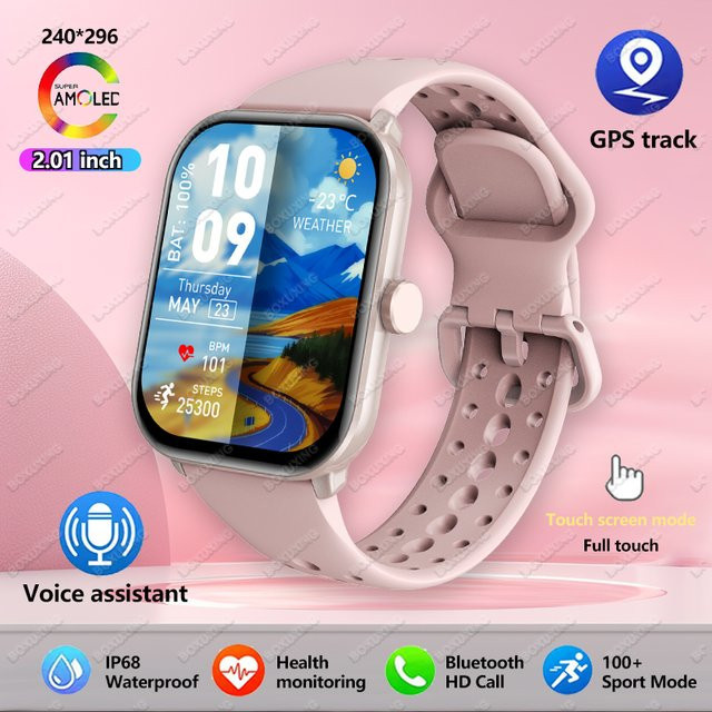 BOXUXING GPS-Tracking Smartwatch mit 2,01 Zoll Ultra HD AMOLED-Bildschirm, Bluetooth-Anruffunktion, Herzfrequenzmesser und Laufverfolgung, Grau, Unisex - Bild 1