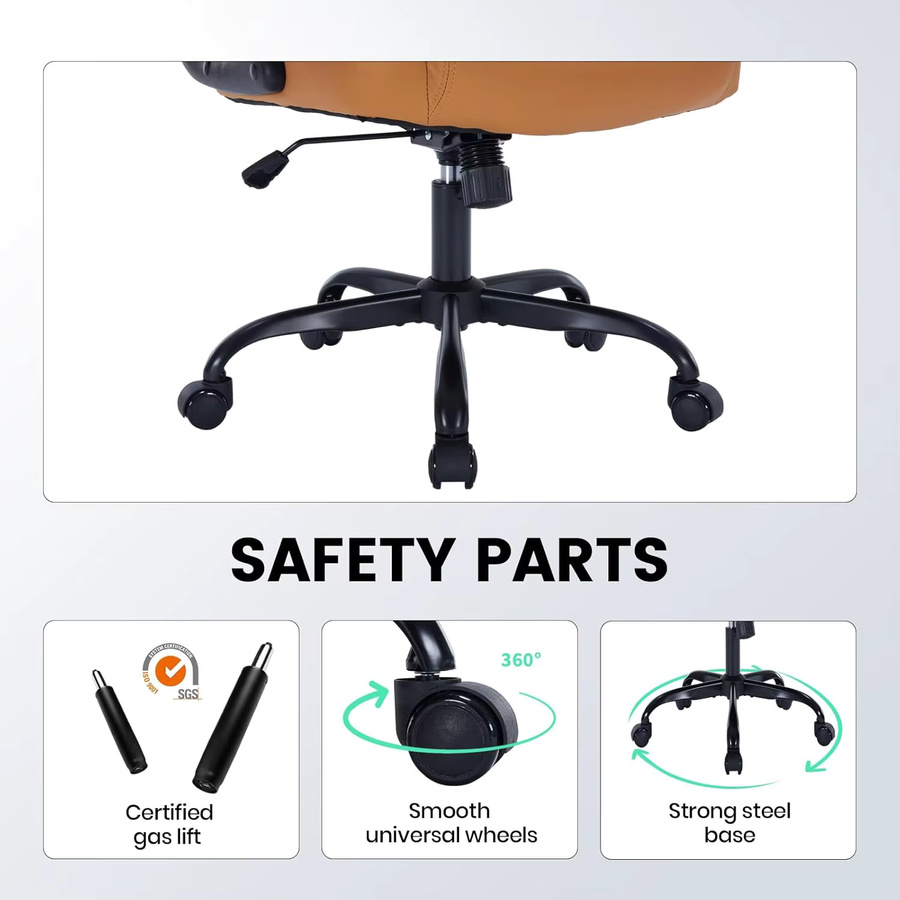 Garvee Ergonomischer Bürostuhl aus Kunstleder mit klappbaren Armlehnen und Lendenwirbelstütze, moderner Drehstuhl für Home-Office und Erwachsene, Tragfähigkeit 159 kg - Bild 4