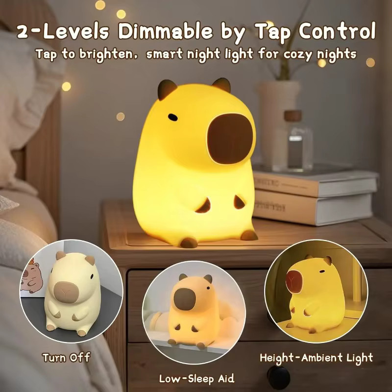 Feimefeiyou LED-Nachtlicht Capybara aus Silikon, USB-aufladbare dimmbare Tierlampe mit Timer für Kinder - Bild 5