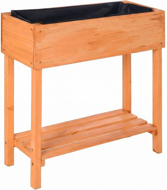 Relaxdays Hochbeet aus Holz in Orange mit Ablage, B/T/H: 80 x 80 x 30 cm - Bild 1