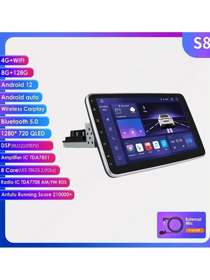 OSSURET Android 12 Autoradio mit 360 Grad drehbarem Bildschirm, CarPlay, GPS und USB, Schwarz, 1DIN - Bild 6