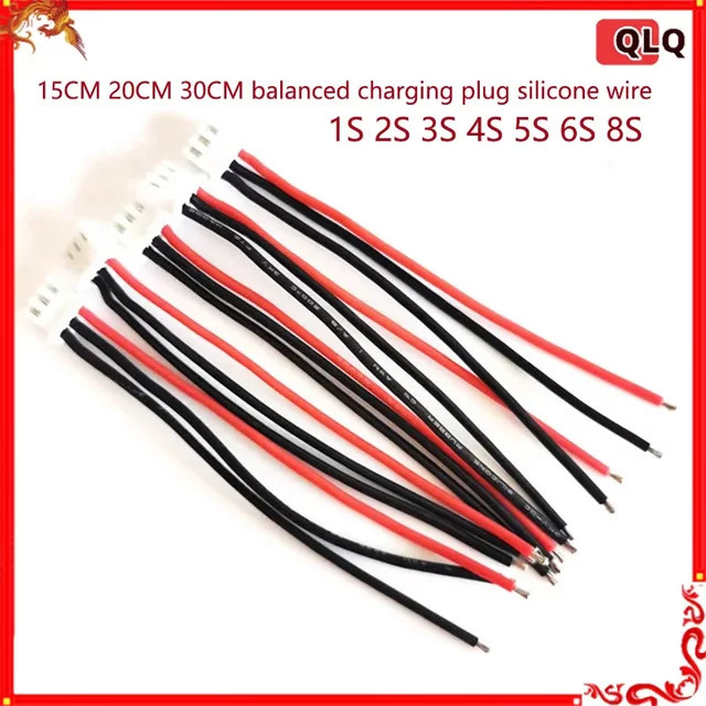 10er Set Silikon Kabel für Batterie Zubehör mit 1S bis 8S Steckern, 22AWG, Längen: 15 cm, 20 cm und 30 cm von DUTRIEUX - Bild 1
