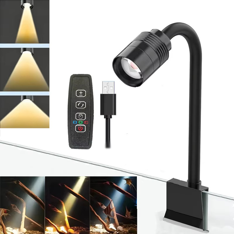 TUNFAN LED Aquarium-Scheinwerfer in Schwarz mit RGB-Beleuchtung, dimmbarer Zoombarkeit und Zyklus-Timer für Aquascape Decor - Bild 5