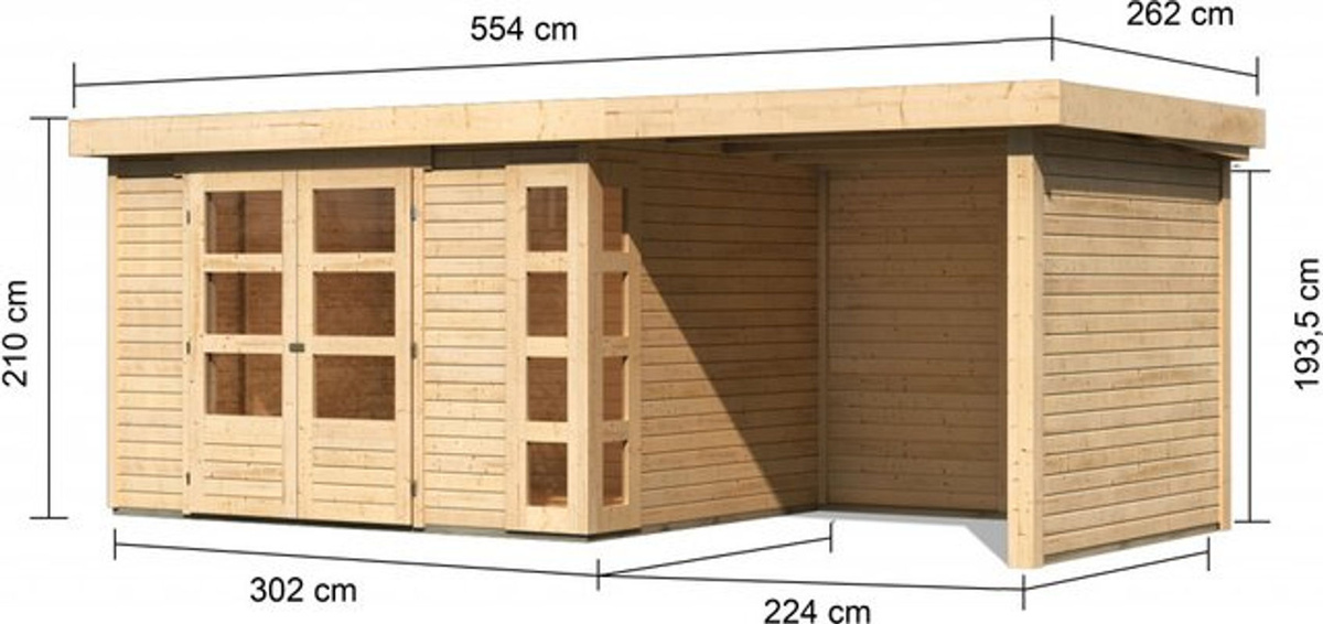 KARIBU Gartenhaus Kerko 5 aus Holz in Beige, B/H/T: 522 x 210 x 246 cm - Bild 2