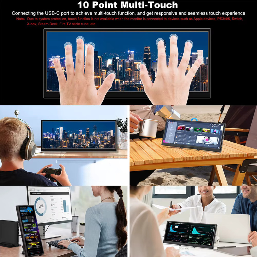 Pisichen Tragbarer 12,3 Zoll Monitor mit Touchscreen, IPS LCD Display, HDMI und USB-C, Schwarz - Bild 6