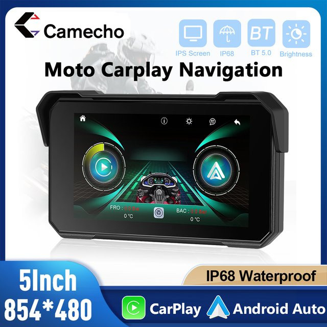 Camecho Wireless Carplay und Android Auto Smart Player mit 5-Zoll-Bildschirm, IP68 wasserdicht, Schwarz - Bild 1
