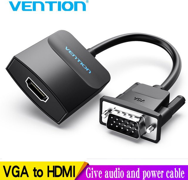 Vention VGA zu HDMI Adapter mit Audio-Unterstützung 1080P in Schwarz für PC und Laptop zu HDTV oder Projektor, 1m - Bild 1