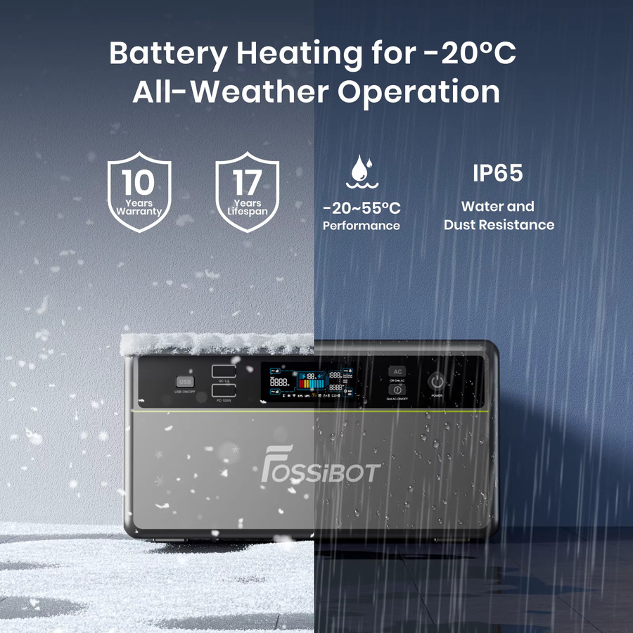 FOSSiBOT FBP1200 Tragbare Powerstation mit 1958Wh Kapazität, 2000W Leistung und LiFePO4 Batterie in Grau - Bild 2