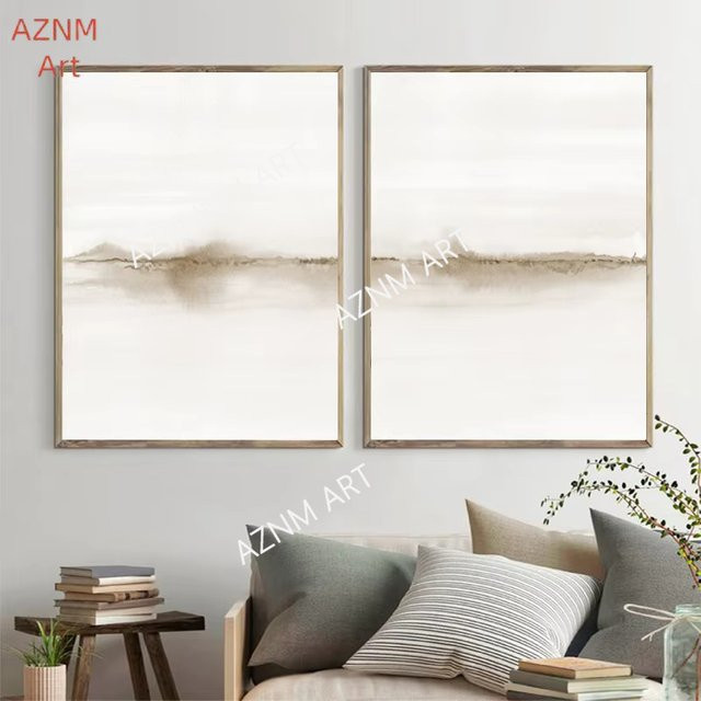 AZNM Abstrakte Aquarell-Landschaftsmalerei auf Leinwand, minimalistisches Wandbild in Beige für Wohnzimmer und Schlafzimmer - Bild 1