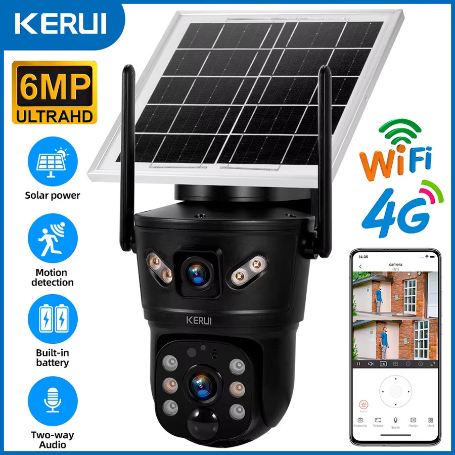 KERUI Solar Kamera mit Dual-Objektiv, 6MP WIFI und 4G Überwachung, wasserdichte IP Kamera für den Außenbereich in Schwarz - Bild 2