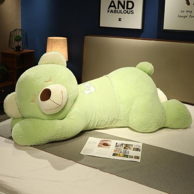 Liegender Bär Puppe Plüschtier, grün, 80cm - Bild 1