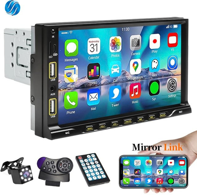 Hippcron 1Din MP5 Multimedia-Player mit 7 Zoll Touchscreen, Bluetooth, USB und FM Aux-Eingang in Schwarz - Bild 1