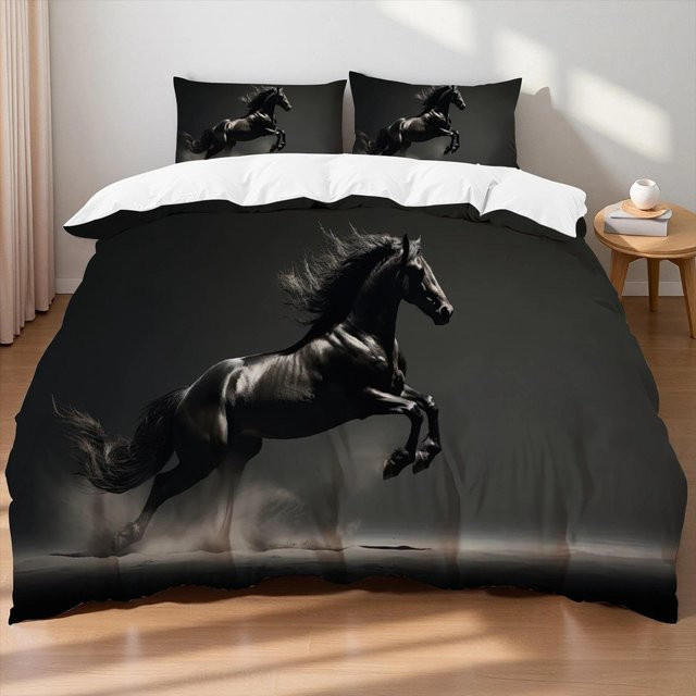 Flylo Bettwäsche-Set mit Pferde-Print in Schwarz, Microfaser, B/H: 200 x 200 cm - Bild 1