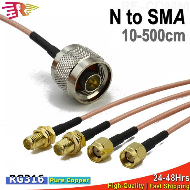 MEYNOOE RG316 L16 N auf SMA RPSMA Koaxial-Verlängerungskabel Jumper Pigtail N-Typ zu SMA Stecker Gerade - Bild 1