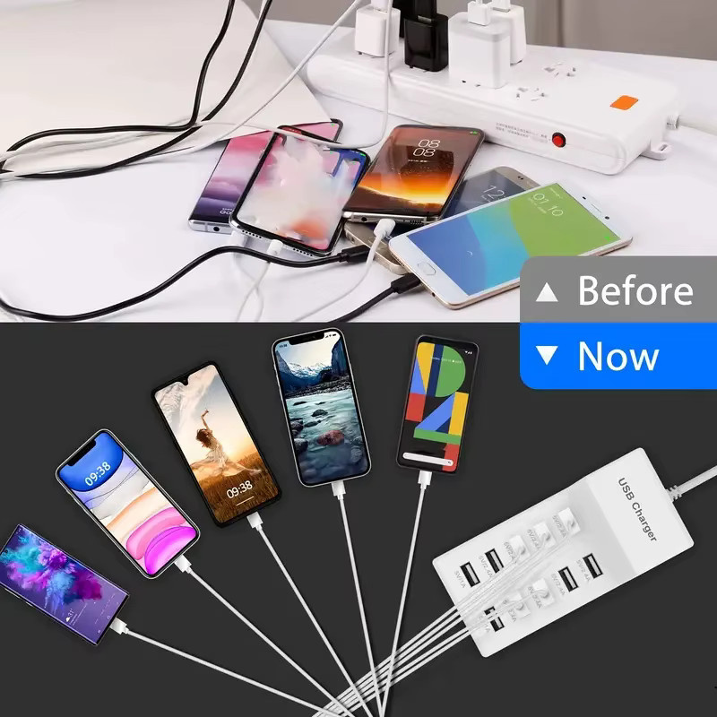 ILEPO USB-Ladestation mit 10 Ports und 50W Schnellladegerät inklusive USB-C Hub in Weiß für iPhone, Samsung, Xiaomi und Huawei sowie Tablets und weitere Multi-Geräte - Bild 3