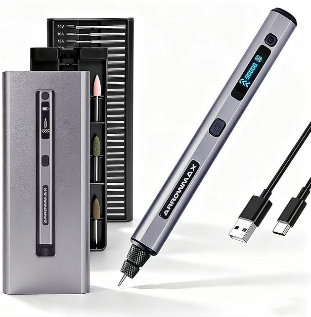 ArrowMax Kabelloses Mini-Gravierstift Präzisions-Rotationswerkzeug-Set in Grau mit 42 Bits für Metall, Holz, Glas und Kunststoff - Bild 1
