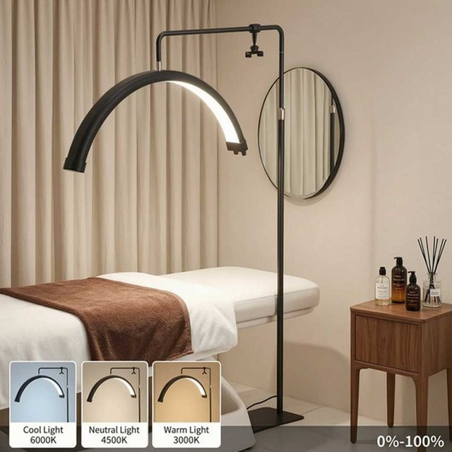 Halbmond-LED-Wimpernlampe in Schwarz als professionelle Stehlampe für Wimpernverlängerung und Beauty-Fotografie im Salon oder Studio - Bild 1