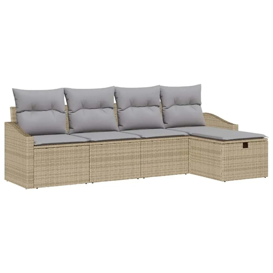 vidaXL Garten-Sofa-Set aus Polyrattan in Beige mit Kissen, 5-teilige L-Form Lounge-Garnitur für Terrasse und Garten - Bild 2