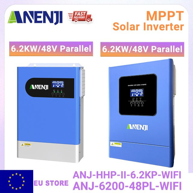 ANENJI Parallel-Hybrid-Solar-Wechselrichter 6,2 kW, 48 V reiner Sinus Off-Grid Wechselrichter mit 120 A MPPT-Laderegler, 230 V, Blau - Bild 1