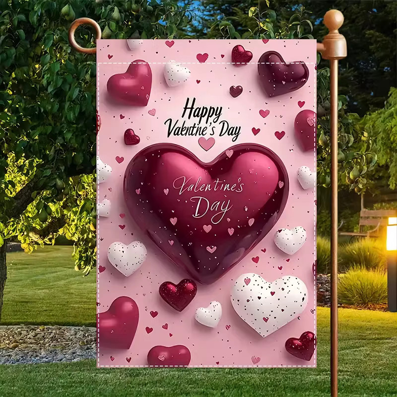 VIKAMA Valentinstag Gartenflagge mit Herz-Motiv, doppelseitig bedrucktes Hofbanner in Multicolour, B/H: 30 x 45 cm - Bild 2