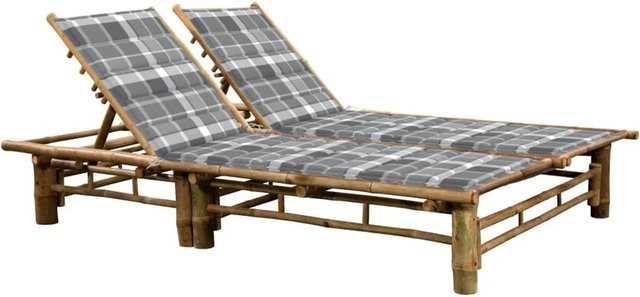 Furnicato Sonnenliege für 2 Personen aus Bambus mit grauen Kissen B/T/H: 200 x 130 x 87 cm - Bild 1