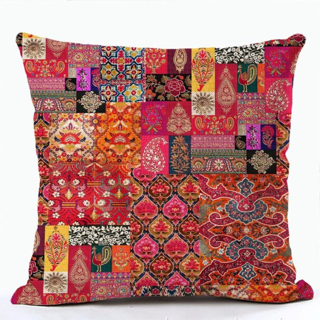 Quadratischer Leinen-Kissenbezug von JMG Clothing im Boho-Stil mit floralem Muster, Mehrfarbig, B/B/B: 45 x 45 x 45 cm - Bild 1