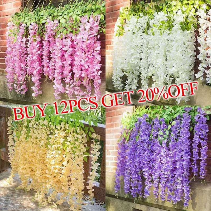 Künstliche Glyzinien-Girlande aus Textil in Lila und Mehrfarbig, hängende Blumendekoration für Hochzeit und Party, Länge: 110 cm - Bild 1