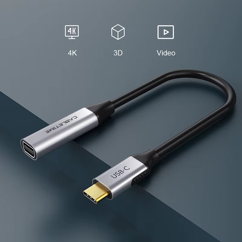 CABLETIME USB-C zu Mini DisplayPort Adapter 4K UHD Konverter in Grau - Bild 2