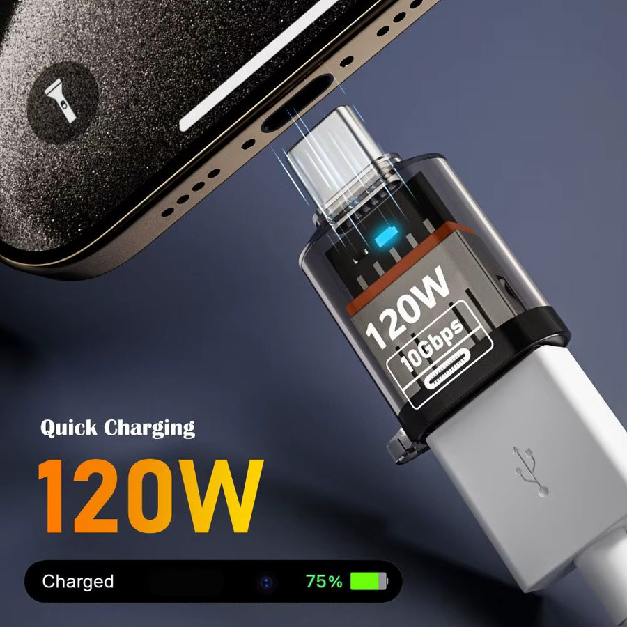 2 in 1 USB-C auf USB-A OTG-Adapter mit 10 Gbit/s Datenübertragung und 120 W PD-Ladefunktion, transparent/blau - Bild 3