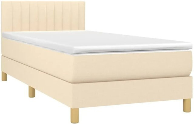 vidaXL Boxspringbett mit Matratze in Beige, Hybrid-Bett mit LED-Unterbettbeleuchtung und USB-Ladeport, B/T: 90 x 200 cm - Bild 1