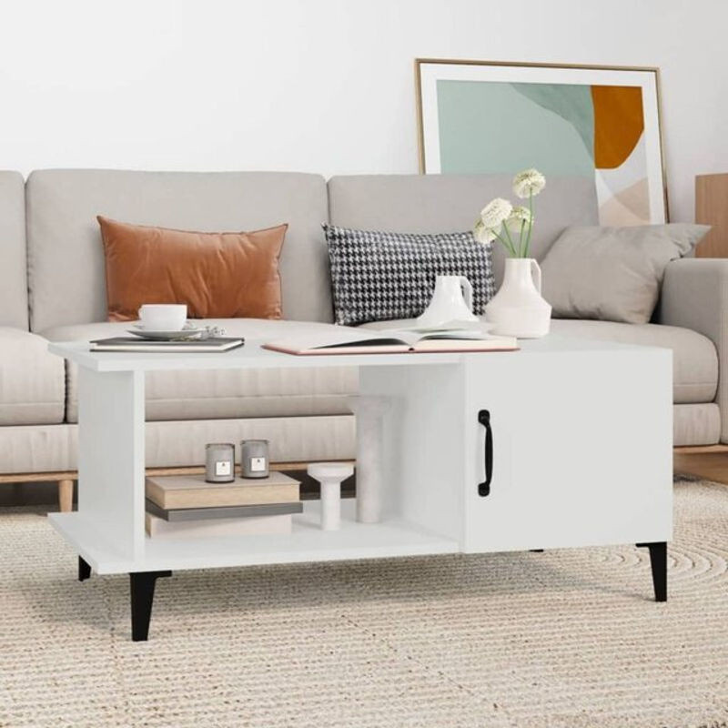 Vidaxl Couchtisch Modern in Weiß aus Holzwerkstoff und Metall, Rechteckig, B/T/H: 90 x 50 x 40 cm - Bild 1