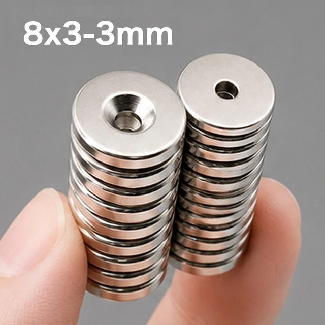 Neodym-Permanentmagnete N52 NdFeB mit Senkbohrung, Farbe: Silber, Durchmesser: 8 mm, Höhe: 3 mm - Bild 1