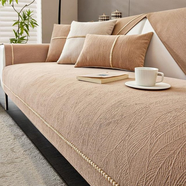 Rutschfester Chenille-Sofabezug in Beige für dein Sofa, universelles Sofatuch für alle Jahreszeiten, Breite: 70 cm, Länge: 150 cm - Bild 1