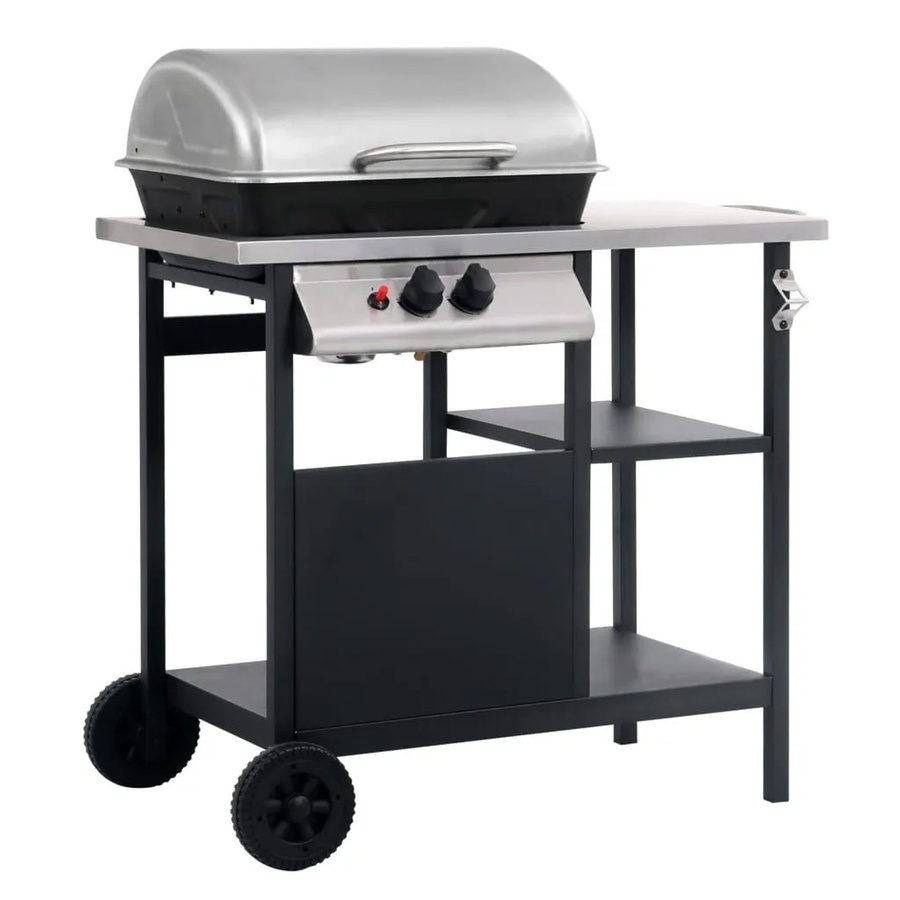 vidaXL Gasgrill mit Beistelltisch in Schwarz und Silber mit Piezozündung und 3 Werkzeughaken - Bild 2