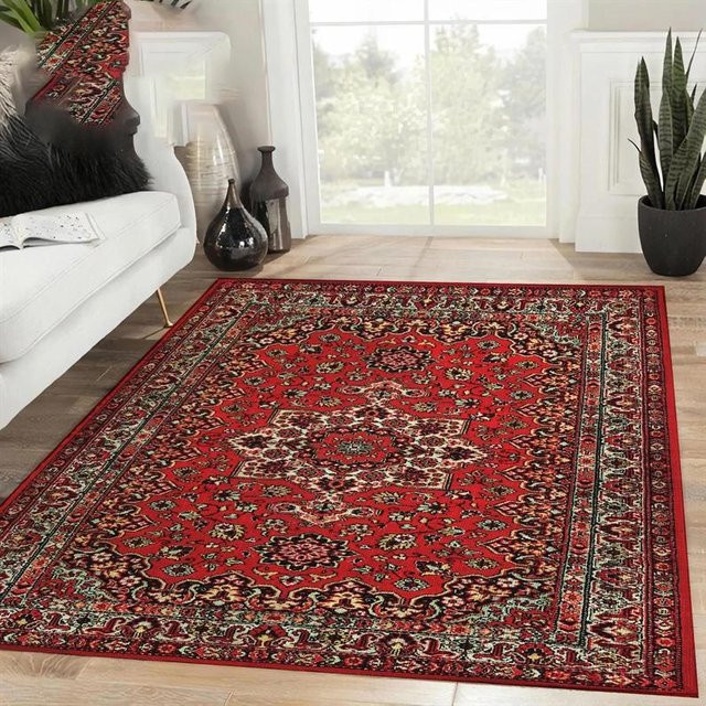 Roter Perserteppich im Vintage-Stil von Lodestar, waschbarer und rutschfester Orientteppich mit Medaillon-Muster, B/T/H: 80 x 150 x 1 cm - Bild 1