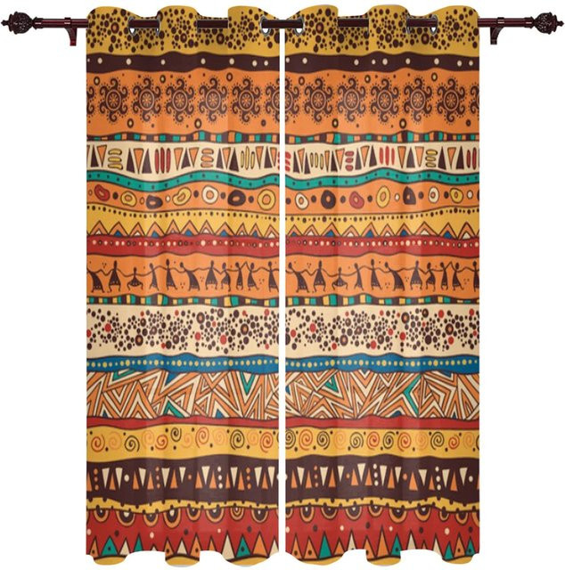 Super Six Fenstervorhänge im afrikanischen Ethnic-Design, blickdichte Vorhangpaneele aus Polyester, Mehrfarbig, Breite: 70 cm, Höhe: 100 cm, 2er-Set - Bild 1
