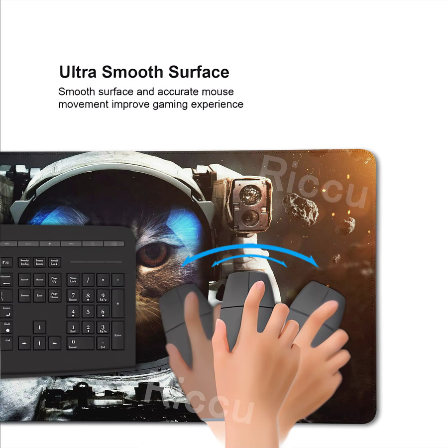 Riccu XXL Mauspad mit Astronauten und Katzen Design in Multicolour für Gamer und Büro - Bild 4