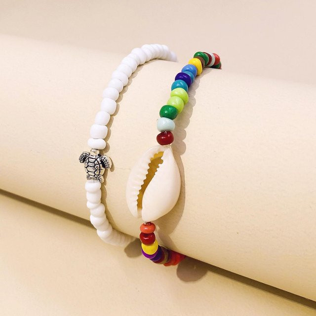 Muschelarmband, zweischichtiges Schildkrötenarmband, Reisperlen, Unisex, white - Bild 1