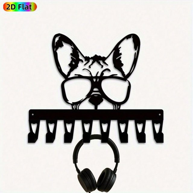 CIFBUY Schlüsselhalter aus Eisen im Retro-Stil mit französischer Bulldogge, Wandhaken mit 8 Haken in Schwarz - Bild 1