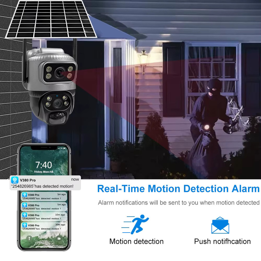 V380 WiFi Solar IP Kamera Outdoor mit Dual Objektiv, PTZ und PIR Bewegungserkennung zur CCTV Überwachung - Bild 5