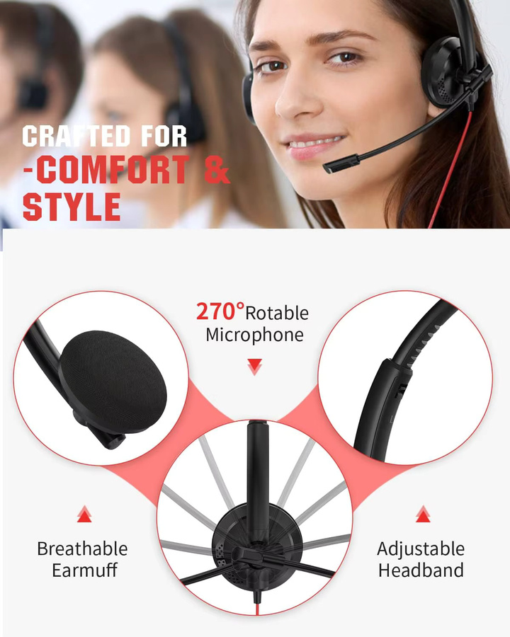NUBWO HW03 USB-Headset in Schwarz mit geräuschunterdrückendem Mikrofon und Inline-Bedienelementen für PC und Mac - Bild 2