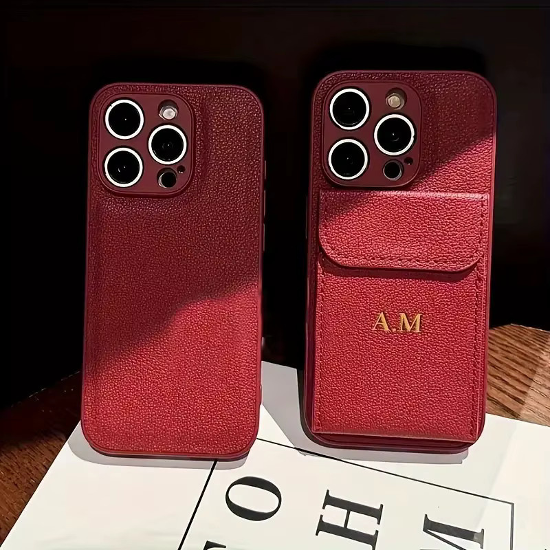 Personalisierte Luxus Leder Hülle mit Kartenhalter für dein iPhone, Farbe: Rot, Marke: YLUOYI - Bild 2